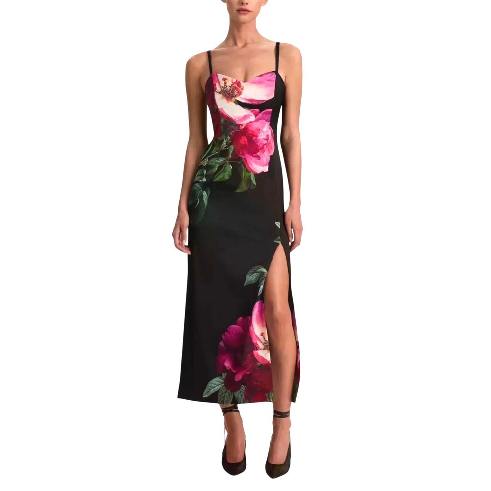 Alice + Olivia Dress Empress Bloom Black Floral Midi Size 10